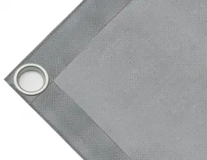 Bâche couverture de benne en PVC haute ténacité, poids 280g/m². Bâche microperforée, non imperméable, grise. Œillets 40 mm - cod.CMHSK-40T